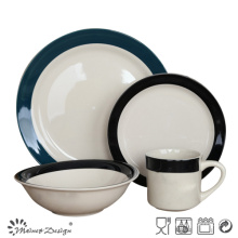 Белый цвет с голубой стороны обода Живопись 16шт Набор посуды